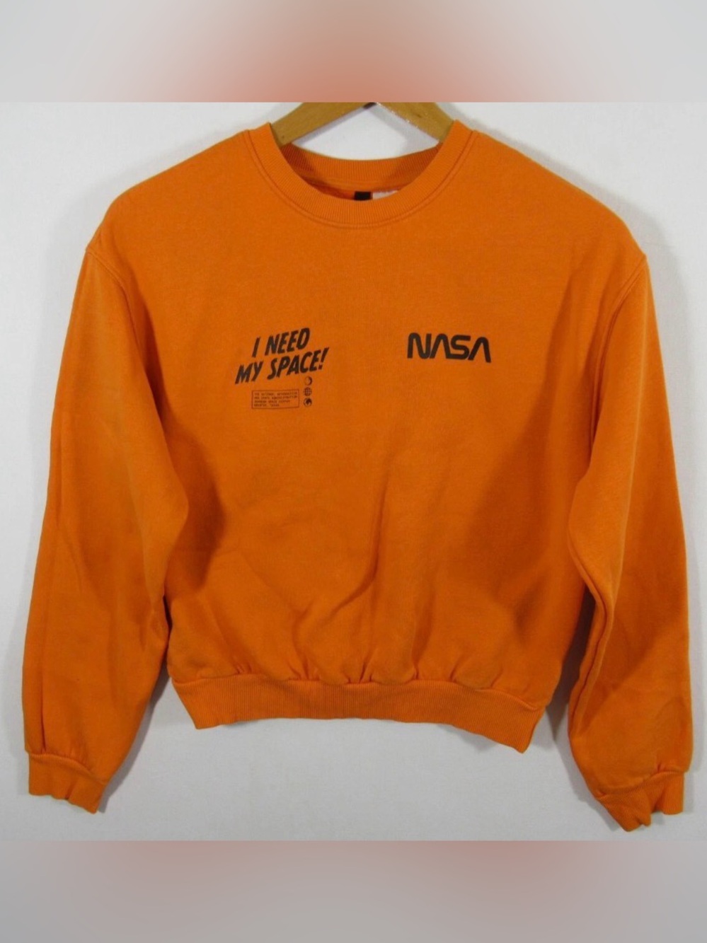 H&M Divided NASA I Need My Space Sweatshirt Orange Black Cropped Crewneck SZ XL
